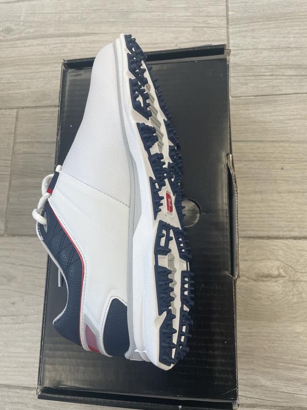 Image de Footjoy - Chaussures de Golf Pro SL 53074K Blanc/Bleu Marine disponible sur ekwip